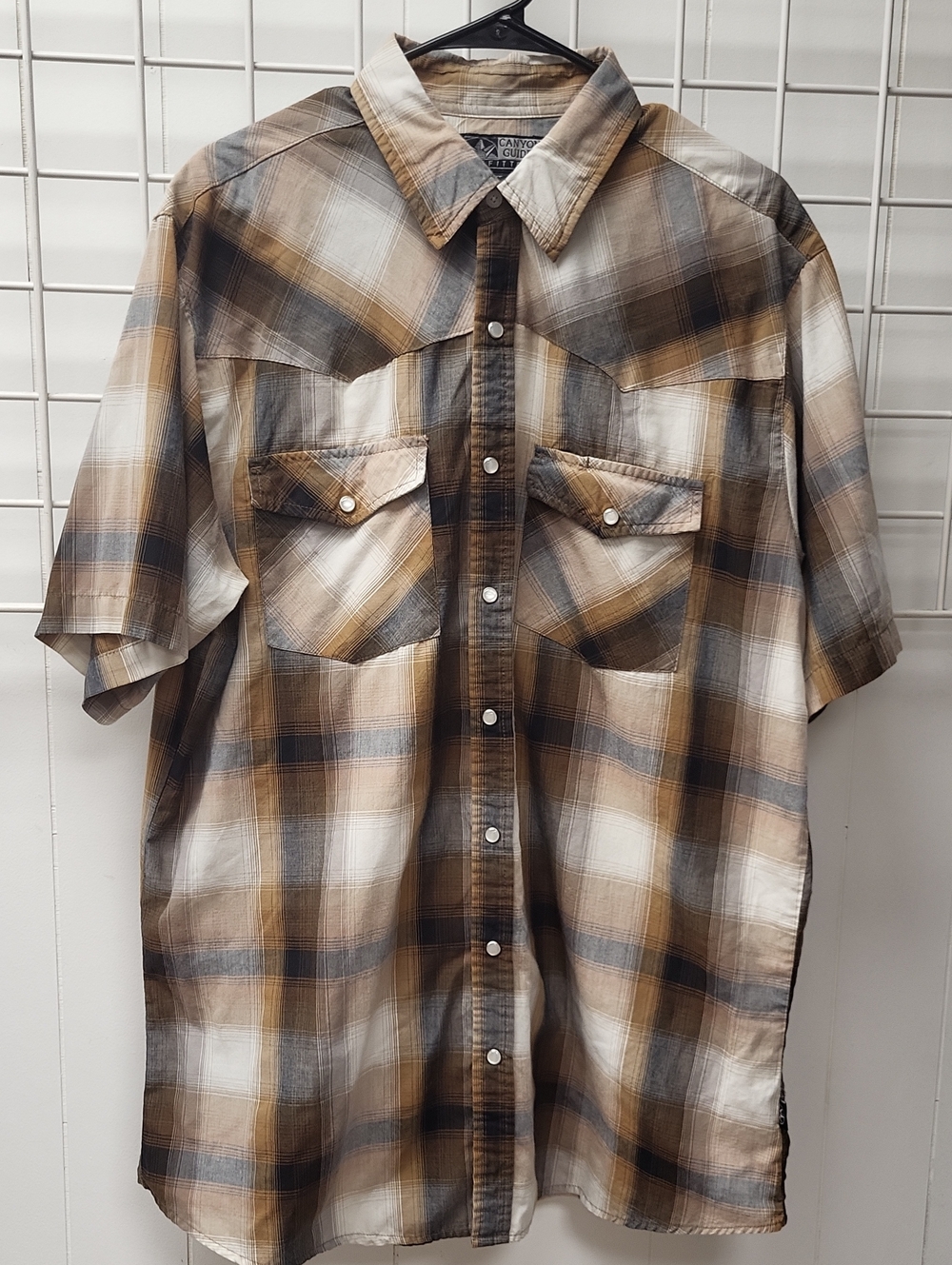 MEN'S Canyon GUIDE VTG. SNAP Plaid Button-Down Shirt - Brown/Beige, XLT